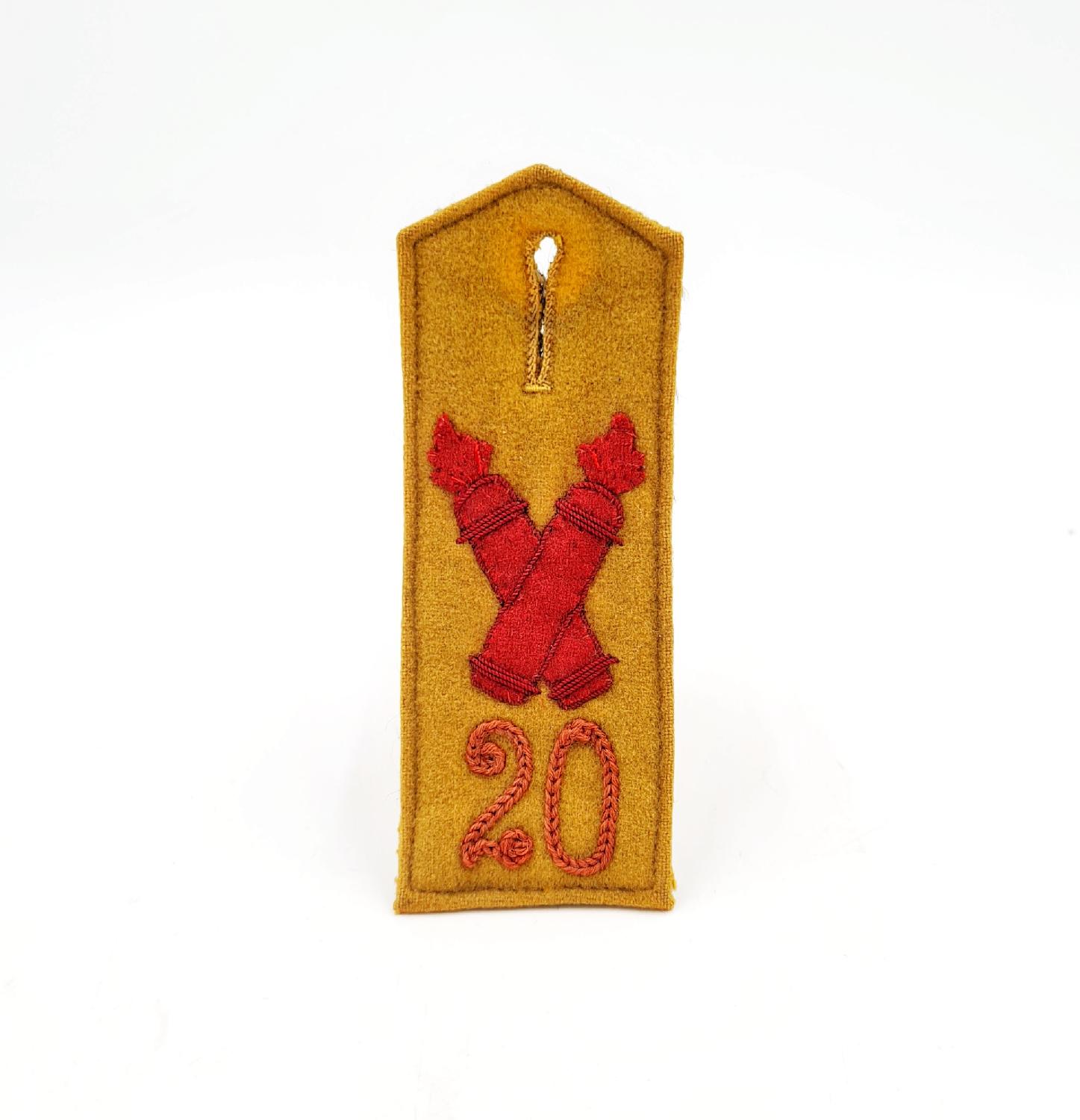 militaria : Patte d'épaule M.15 Fußartillerie-Regiment Nr. 20 