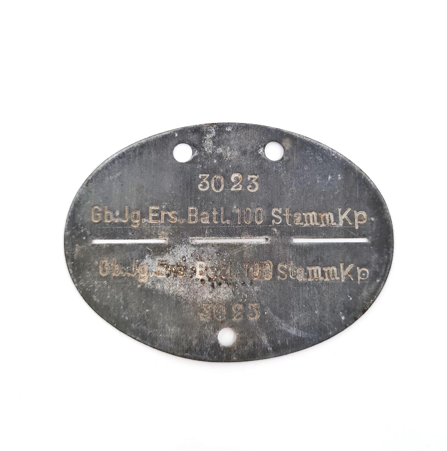 militaria : Plaque d'identité Allemande WW2 Gebirsjäger Bataillon Nr.100