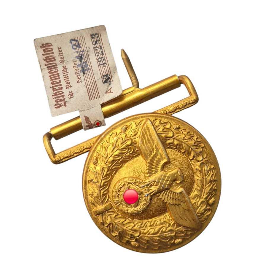 militaria : Boucle de ceinturon Politische Leiter RZM M4/27 avec étiquette