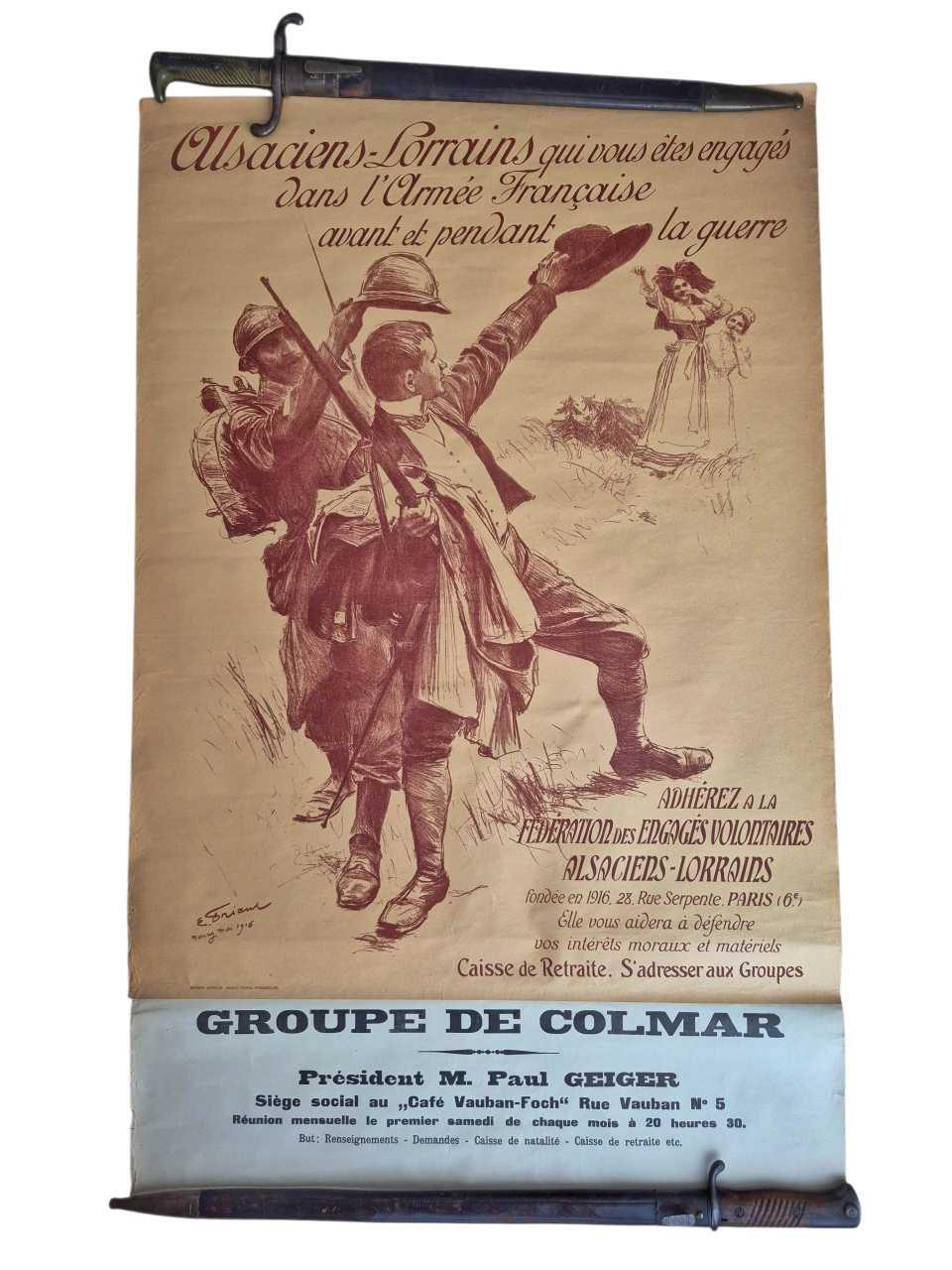 militaria : Affiche Alsace Lorraine Colmar 66 X 106