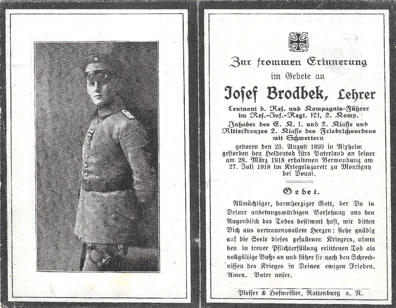 militaria : Sterbebild Commandant de Compagnie croix de Chevalier RIR 121 Douai